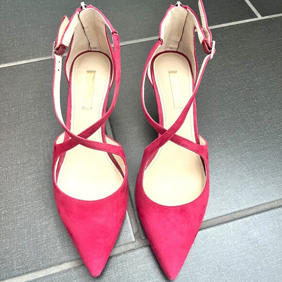 Louise et Cie suede leather strappy heels, fuchsia colour, size 38.5 NWOT - Picture 1 of 6